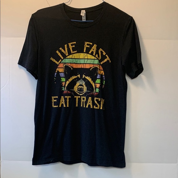 Bella Canvas Other - Black Graphic Tee with Raccoon Design Live Fast Eat Trash Size XL